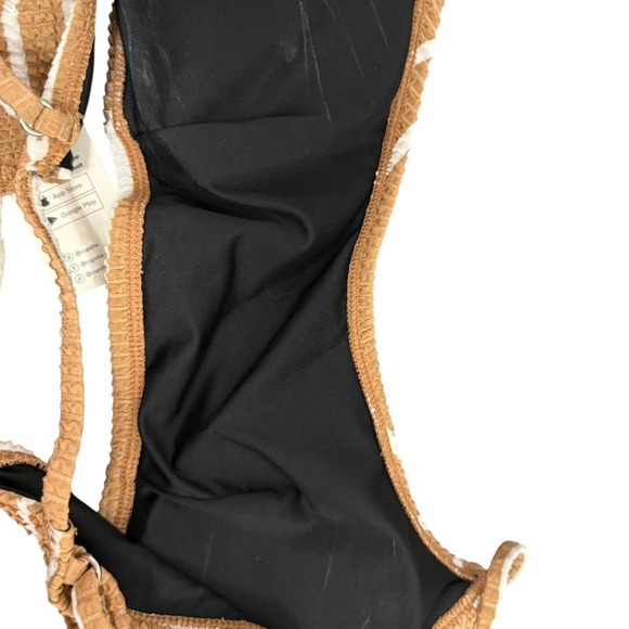 NWT Cupshe 2-Piece Waffle Knit Bikini Set – Size Large Brown and White Stripe - Picture 11 of 12